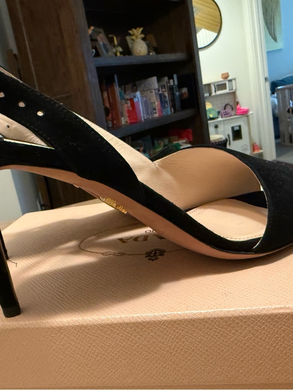Barely worn!!! Prada Black Suede Open-Toe Ankle Strap Heels - Picture 5 of 11